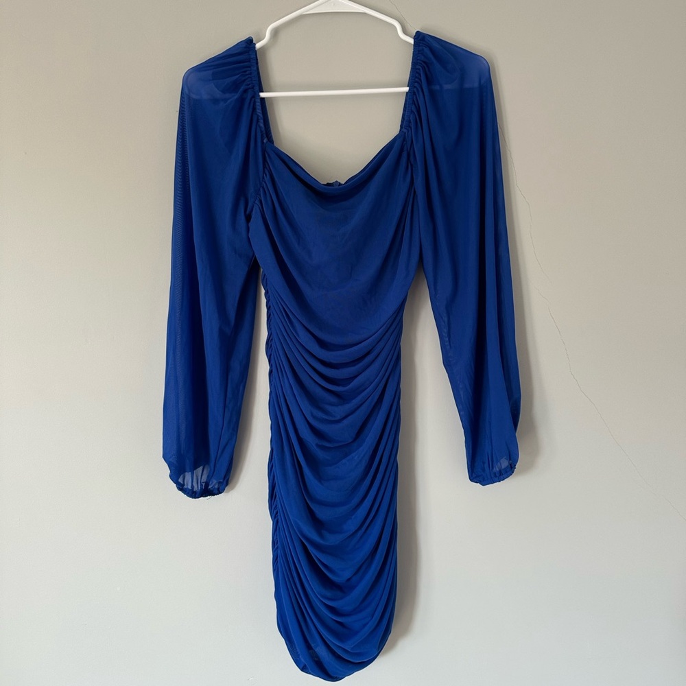 Elegant Blue Ruched Dress
